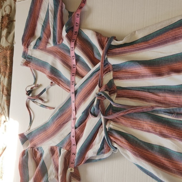 Francesca's Fredah Stripe Front Back Tie Short Sleeve Elastic Waist Boho Romper - Picture 11 of 12